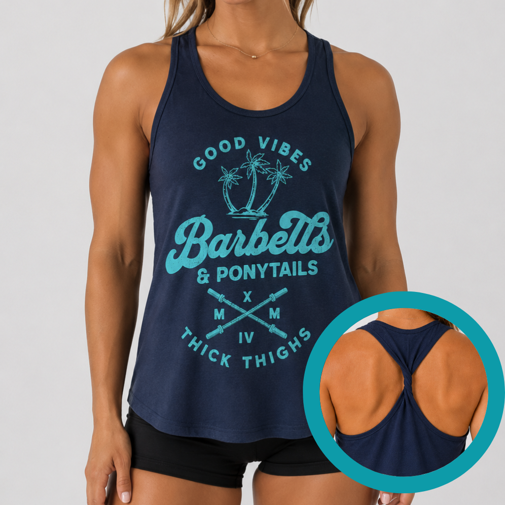 Good Vibes+Thick Thighs Twistback Tank