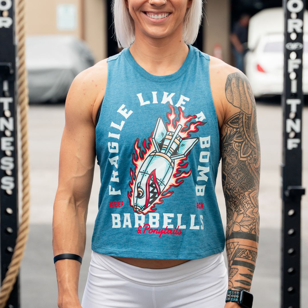 fragile like a bomb racerback crop gym tank