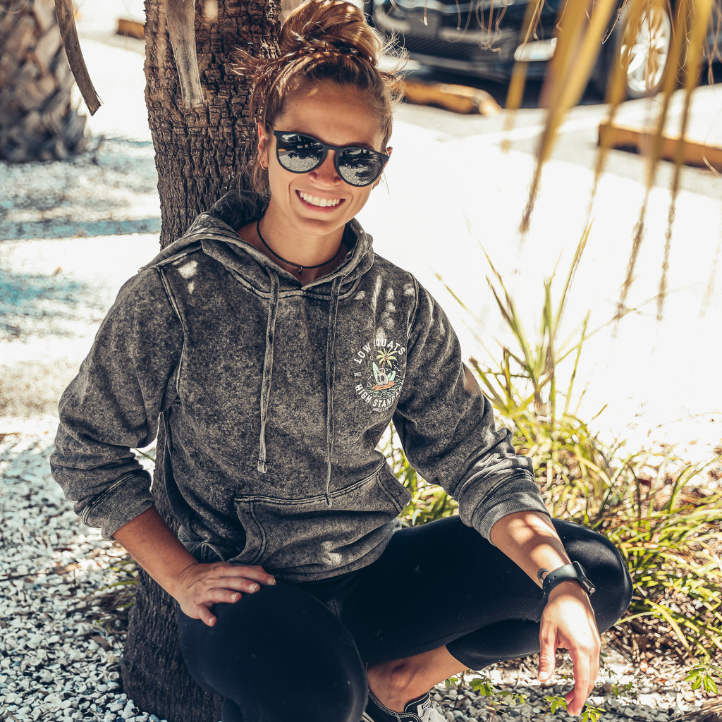 black mineral wash hoodie with skull island design