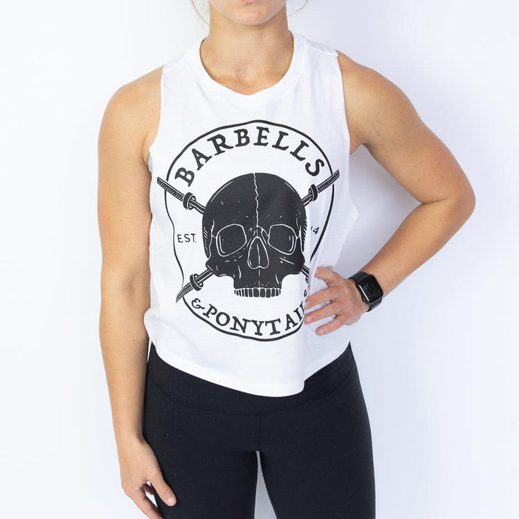 "Skulls & Barbells" Racer Crop - Barbells & Ponytails